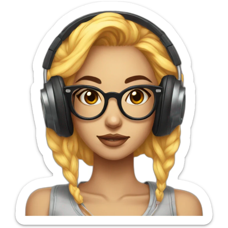 tattoo girl pose with  glasses headphones an micro tumblr sticker
