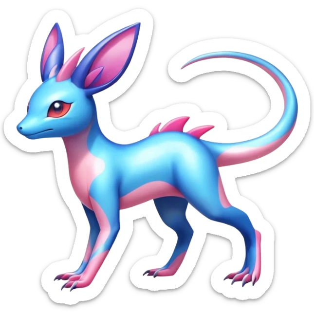 Colorful Shiny Exotic Amaura-Salandit-Aurorus-Sylveon-Fakémon-hybrid-creature (full body)  sticker
