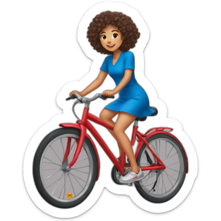 Taiwanese girl with curly hair wearing red dress and keen shoes riding bicycle sticker