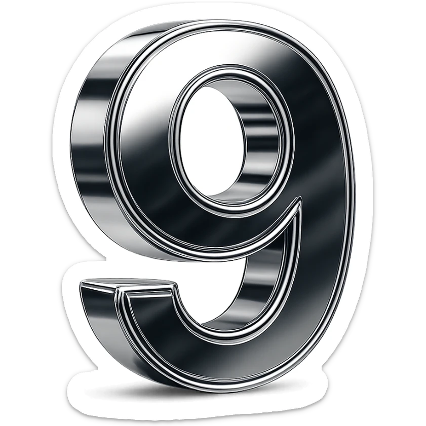 number 9 in chrome 3D emoji style sticker