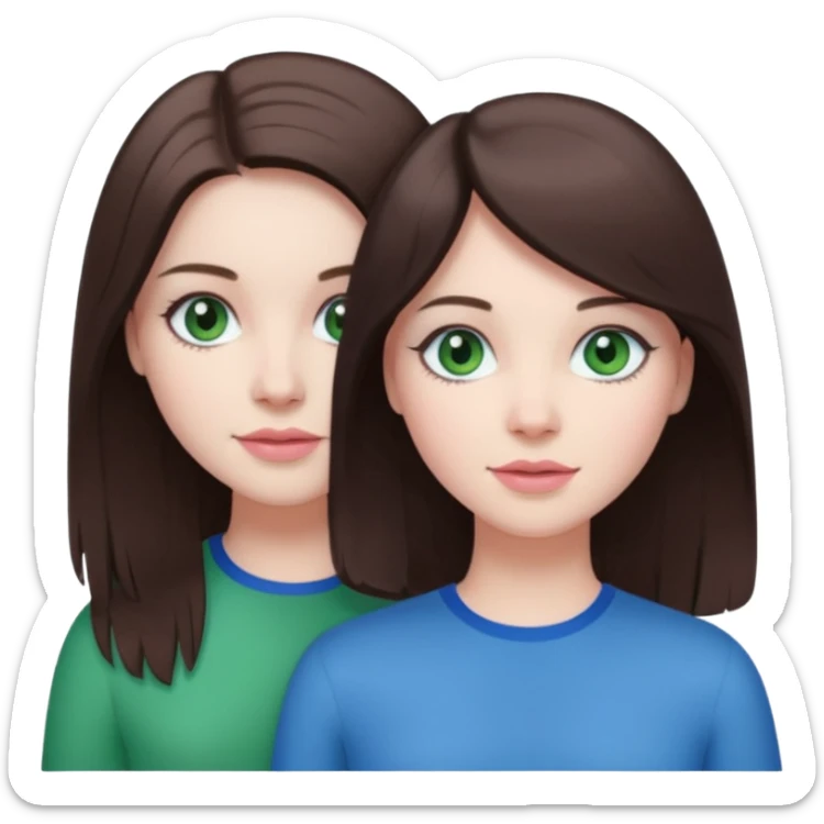 pink polaroid photo of a couple thats white with long brunette hair blue eyes and a white guy with short brunette hair and green eyes sticker