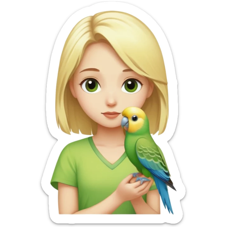 Sarı saçlı bir kız ve yanında muhabbet kuşu sticker