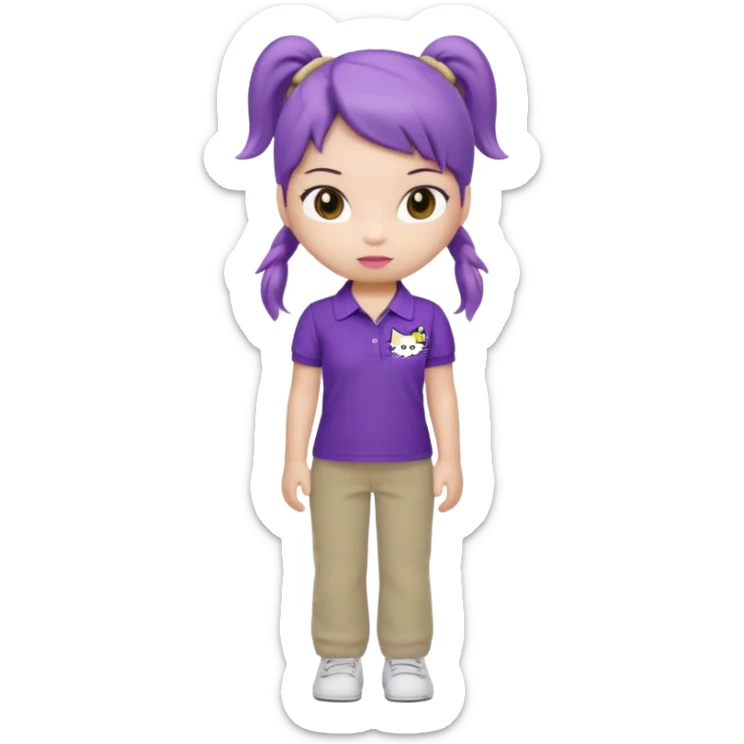 hello kitty wearing purple polo shirt and kyaki pants with long pony tail baddie sticker