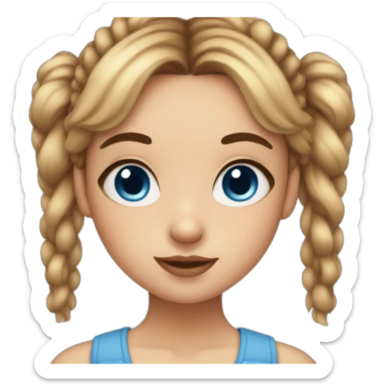 Girl with blue eyes, eyelashes, freckles,brown hair in 2 buns and fringe sticker