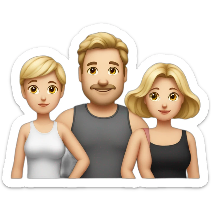 Family photo a fat husband and a woman and them two cats one white and second is black sticker