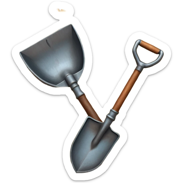 An icon showing a close-up of a shovel, an ancient vessel, and a weathered map, symbolizing archaeology. The design highlights the tools of discovery and the excitement of unearthing historical artifacts. Transparent background emphasizes the focus on the objects. sticker