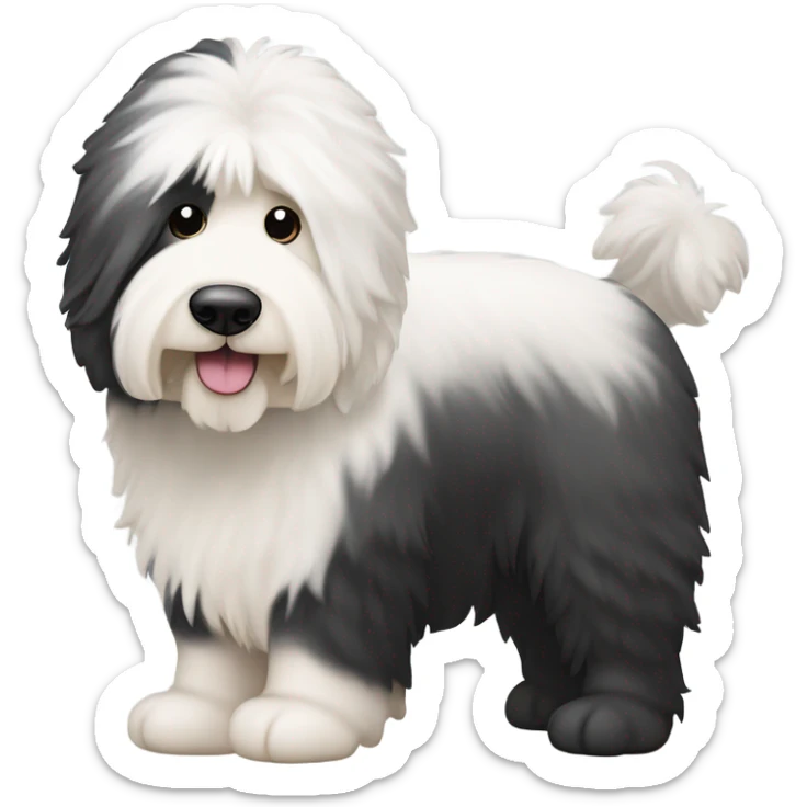 Old English sheepdog with a half and half face like a black and white cookie sticker