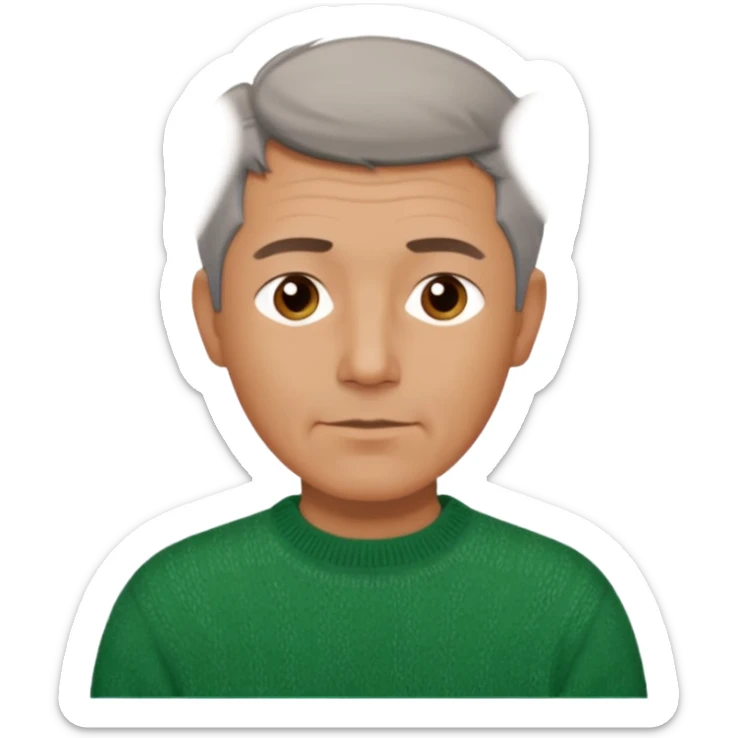 middle aged man, short salt and pepper hair, wearing a green sweater, gentle expression sticker