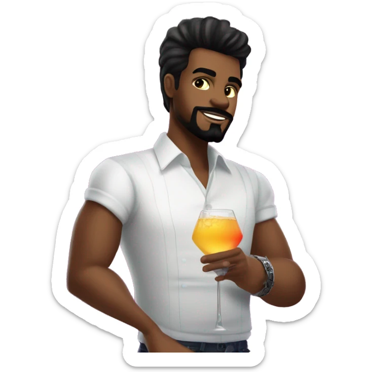 1 white bartender with facial hair and big quiff brunette hair mixing cocktail under disco ball sticker