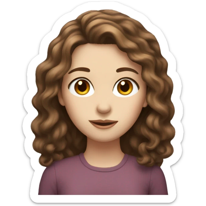 A beautiful girl with wavy brown hair, white skin, long face, slanted eyes and small nose.  sticker