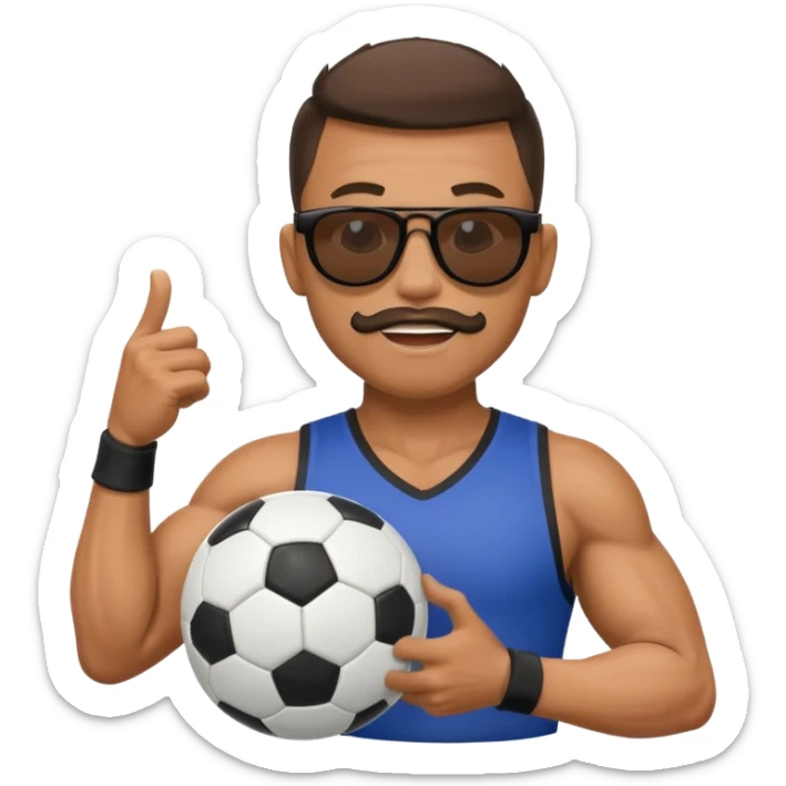 Cane muscoloso con occhiali da sole con un pallone da calcio in bocca sticker