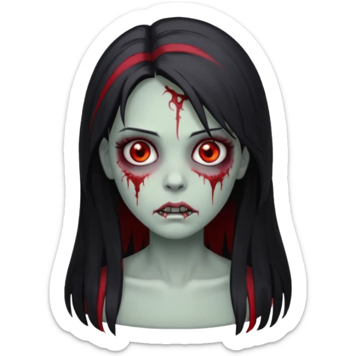 Garota zumbi cabelo longo preto, mevhas vermelhas nas laterais na frente da cabeça sticker