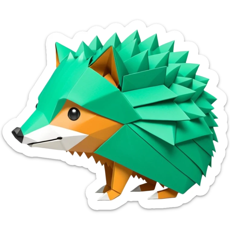origami hedgehog half fox half hedgehog in color green mint rgb(168, 251, 211) the tail of fox A8FBD3 sticker
