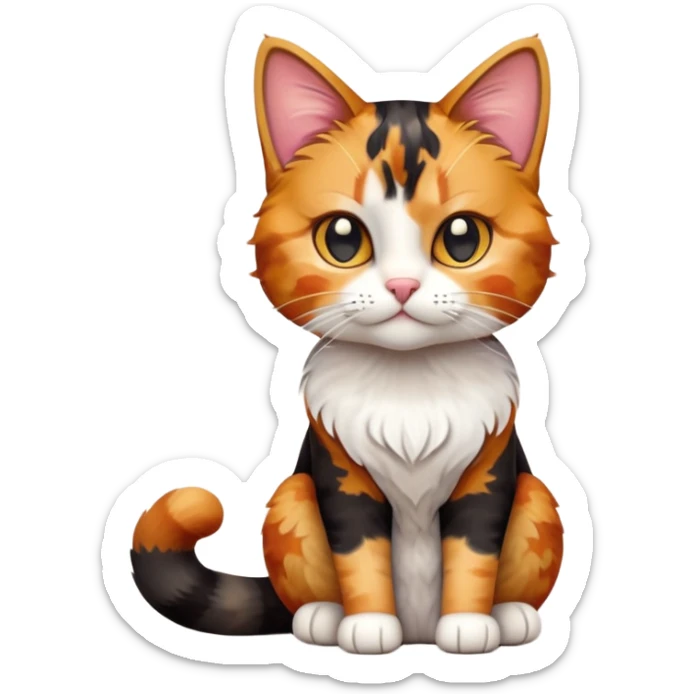 cinematic-[calico tabby cat]-realistic-full-body-sitting-emoji,-tail-curled-playfully-around-its-paws, cinematic-cute-calico-cat-portrait-emoji,-head-tilted-playfully-with-sparkling,-inquisitive-eyes-and-a-charming-patchwork-fur-of-orange,-black,-and-white,-simplified-yet-irresistibly-adorable,-highly-detailed,-glowing-with-a-warm,-invit (3) sticker