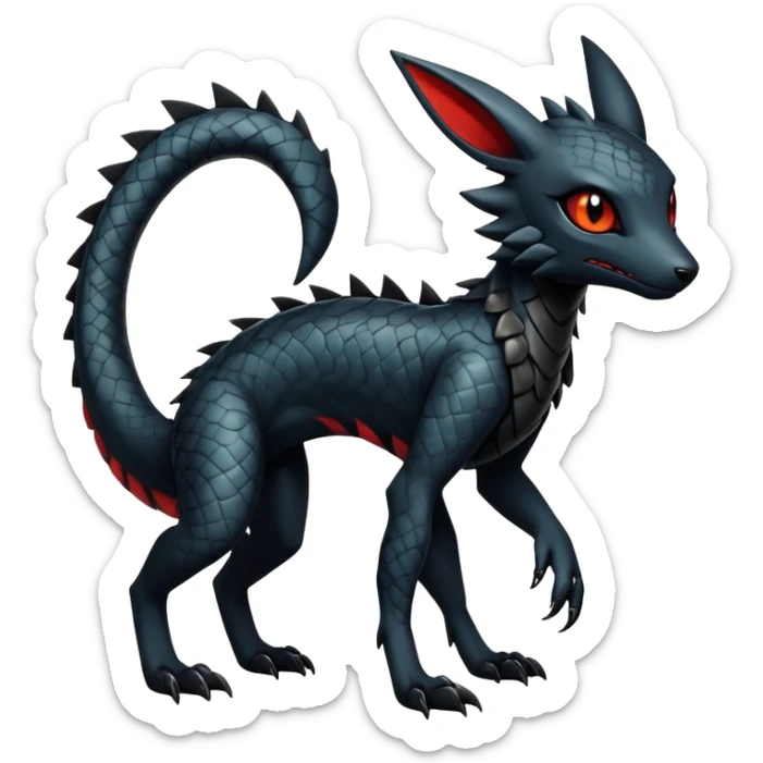 Sophisticated Modern Gothic Gloomy Futuristic Scaly Cyber-Salandit-Umbreon-Litten-Hybrid (Full body) sticker