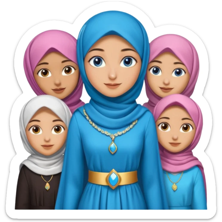 Turkish beautiful finish Konya girls blue eyes with party design hijab long tail dress and the friends have a championship  sticker
