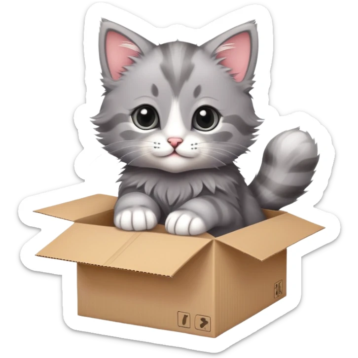 A  A very cute young kitten cat poked its paws out of the cardboard box and placed them on top of it sticker