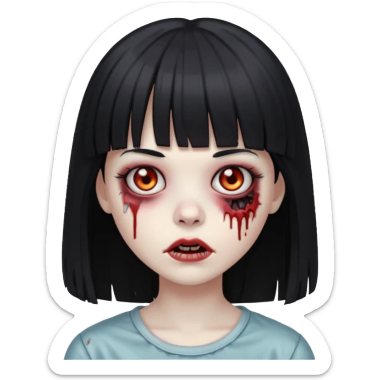 Faça uma menina de cabelo liso preto com franja zumbi sticker