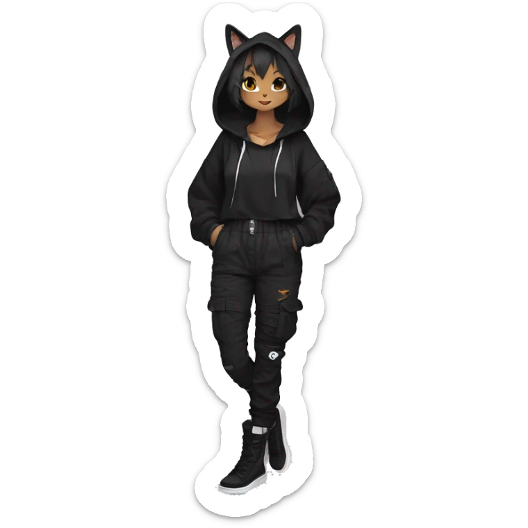 Edgy Anthro cool cute urban beautiful pretty anime dark cat-Pokémon-fursona techwear cargo pants hoodie sticker