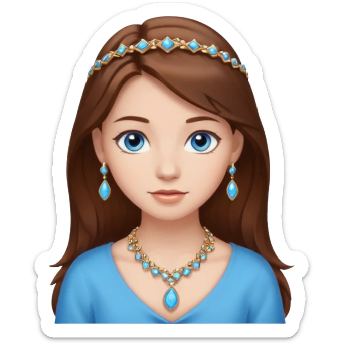 girl with brown hair blue eyes jewelry sticker