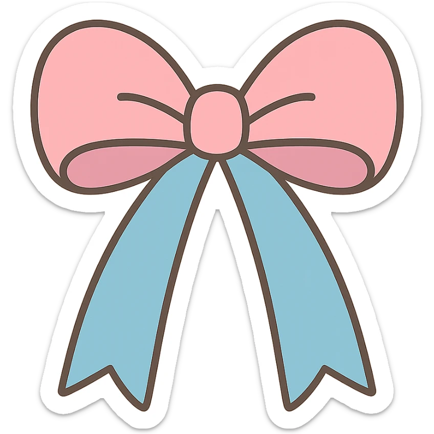 aesthetic pastel ribbon tied in a bow, soft pink and blue, minimal look sticker