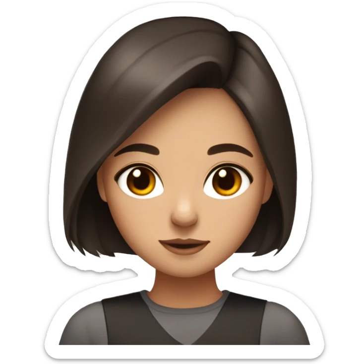 Brunette girl with brown eyes, with tricolor cat black white and orange face sticker