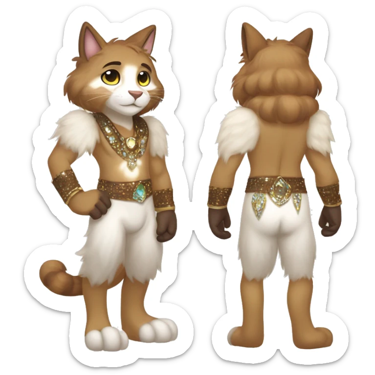 Furry, sparkle, iridescent, colorful, pastel, edgy, cool, fantasy beautiful, brown, beige, white, divine, godly, angelic, animal, anthro, full body, fursona, feline sticker