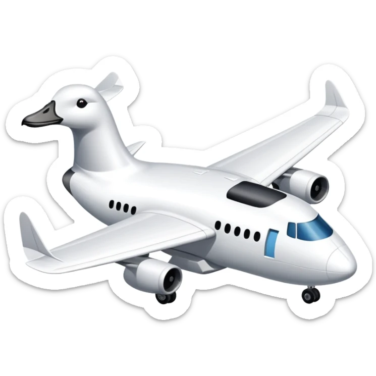 A goose-shaped airplane with wings like a goose but the body of an aircraft sticker