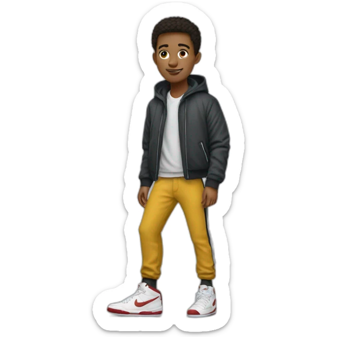 handsome skinny boy with nike jacket and t-shirt and nike trousers withnike jordans  sticker