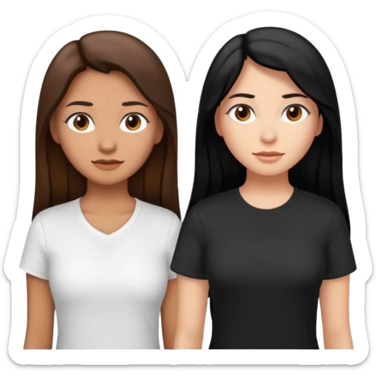 Dos mujeres juntas que una sea de color trigueña y de color blanca, cabello largo negro sea la de piel blanca y la de piel trigueña cabello castaño, tengan polo blanco sticker