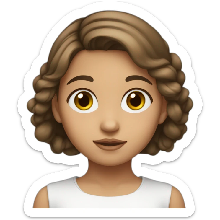 A young girl of Algerian origin with a round head, brown hair and a small chin. sticker