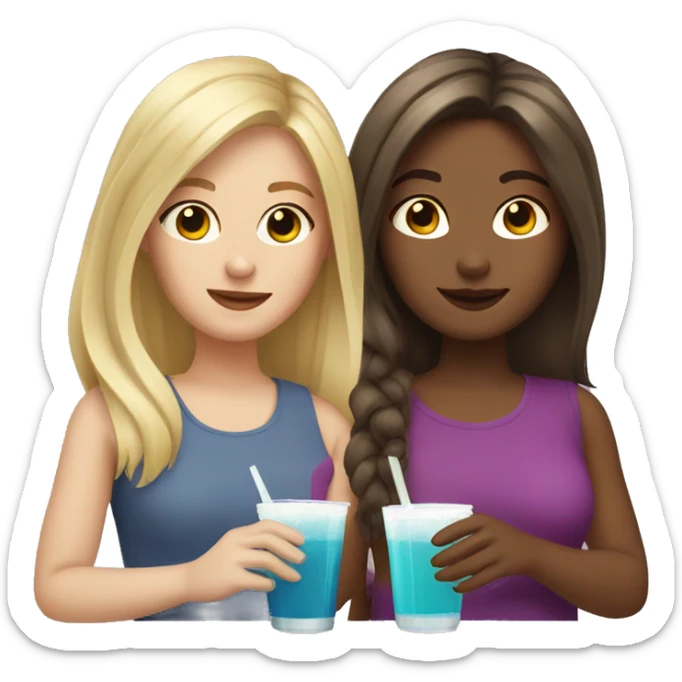 Blonde hair girl with brown hair girl holding drinks sticker