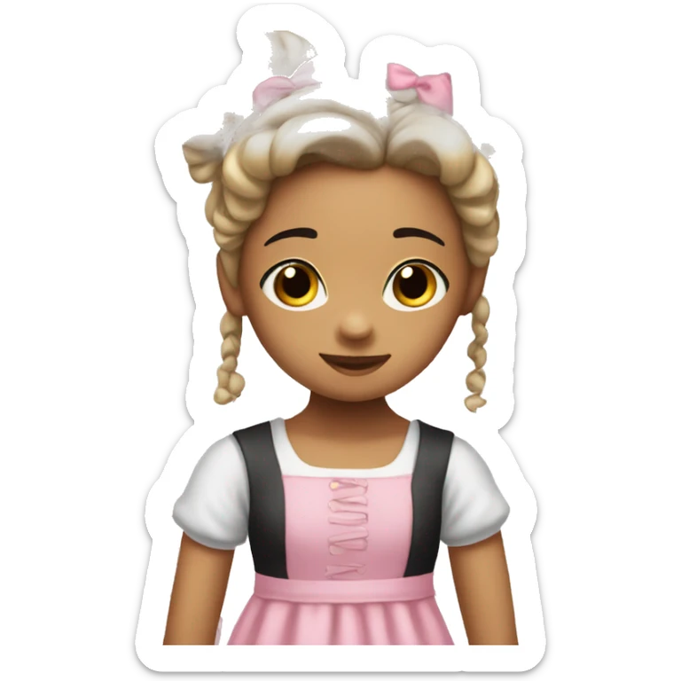 white little girl with black pigtails, brown eyes, pink cami dress, and bows in her hair  sticker