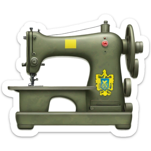 sewing machine in multicam colors with a coat of arms of ukraine sticker