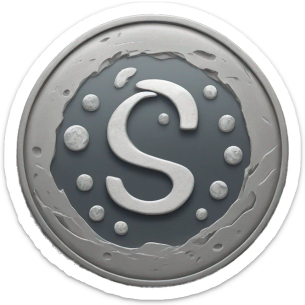 Gray coin with an S in the center and around the phases of the moon sticker