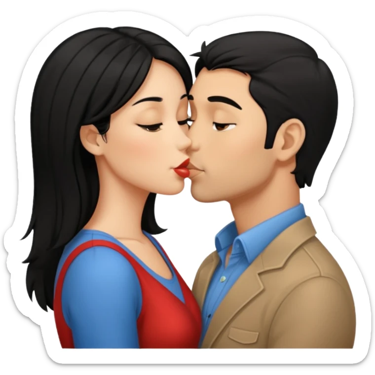 una pareja, el hombre y la mujer son pelineggros mientras se dan un beso sticker
