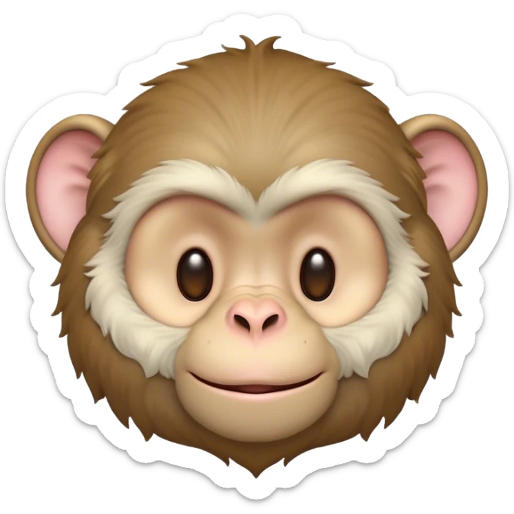 Beautiful and Majestic Cheeky Macaque Portrait Emoji, Head resting in a relaxed, contented smirk with eyes half-closed in a dreamy, playful slumber, showcasing soft, gently ruffled fur and a compact, agile build, Simplified yet exquisitely endearing features, highly detailed, glowing with a soft, radiant light, high shine, serene yet mischievous, stylized with an air of refined playful charm, soft glowing outline, capturing the essence of a beautiful and majestic macaque that embodies both cheeky humor and gentle elegance! sticker