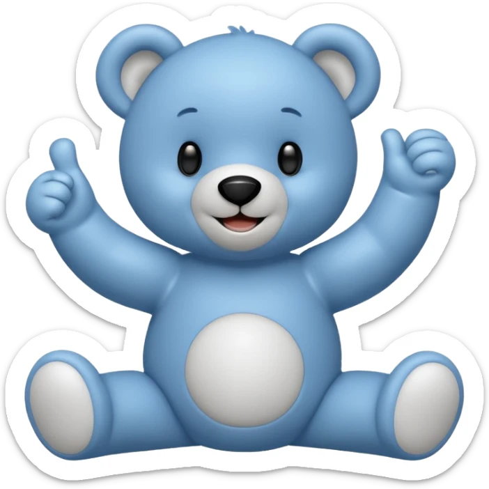 Un petit nounours peluche bleu qui souris et qui tend un bras avec un pouce en l'air  sticker