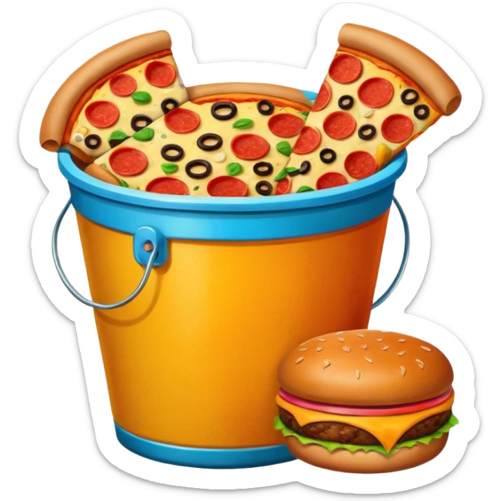 ganarate a emogi a bucket of food with pizza buerger coffee sticker