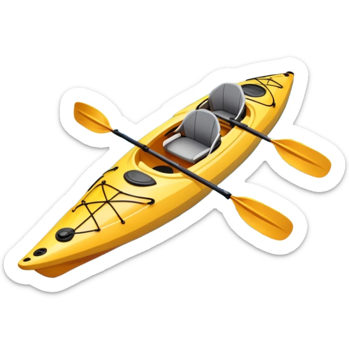 An icon showing a close-up of a sleek kayak with double-bladed paddles gliding through water. Splashes surround the boat as it cuts across a calm surface, symbolizing speed and focus. Transparent background emphasizes the dynamic and personal nature of kayak paddling. sticker
