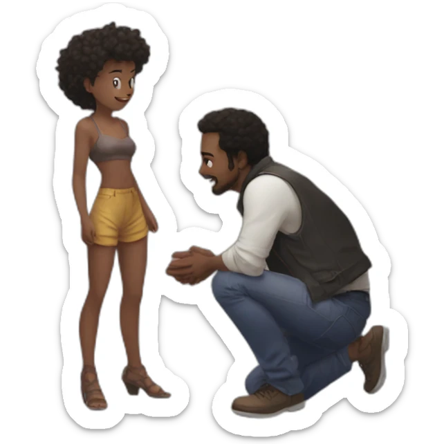 Good prompt ➝ == Draw Me a girl on both knees ;; in front of a French yong man standing  sticker