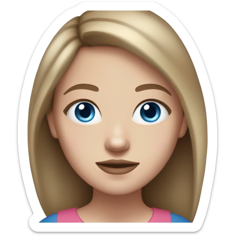 White girl with long brown hair and blue eyes and pink lips  sticker