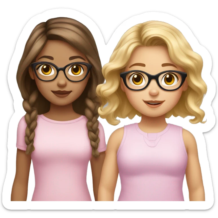 girl with brown hair and blonde highlights and cat eye glasses with baby girl with brown hair sticker