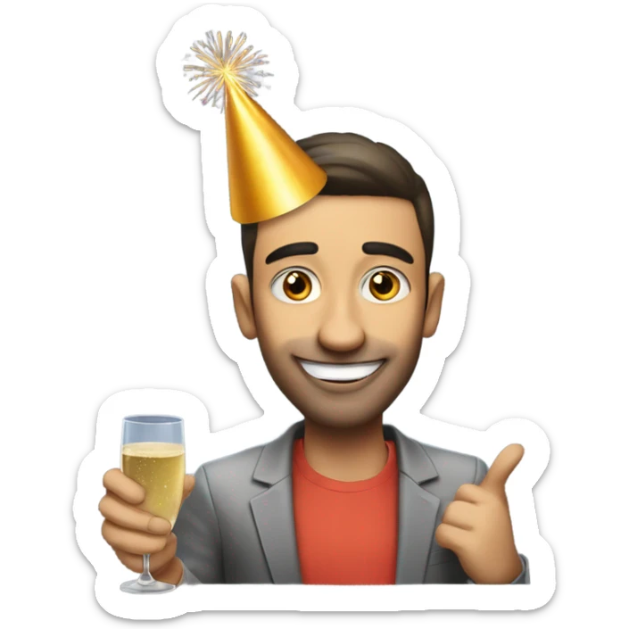 Just one guy celebrating new year, with a party hat and a glass of champagne sticker