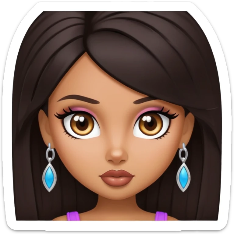 straight dark hair, dark brown eyes, pretty bratz baddie sticker