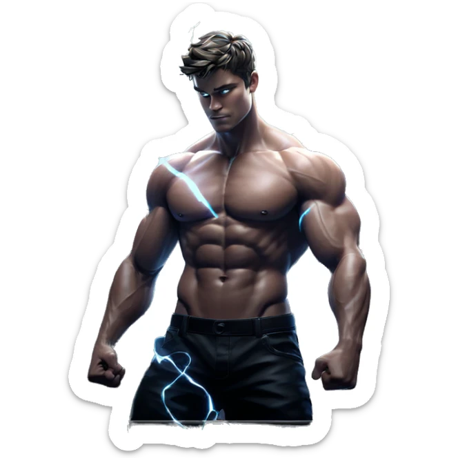 muscular male with glowing wings sticker