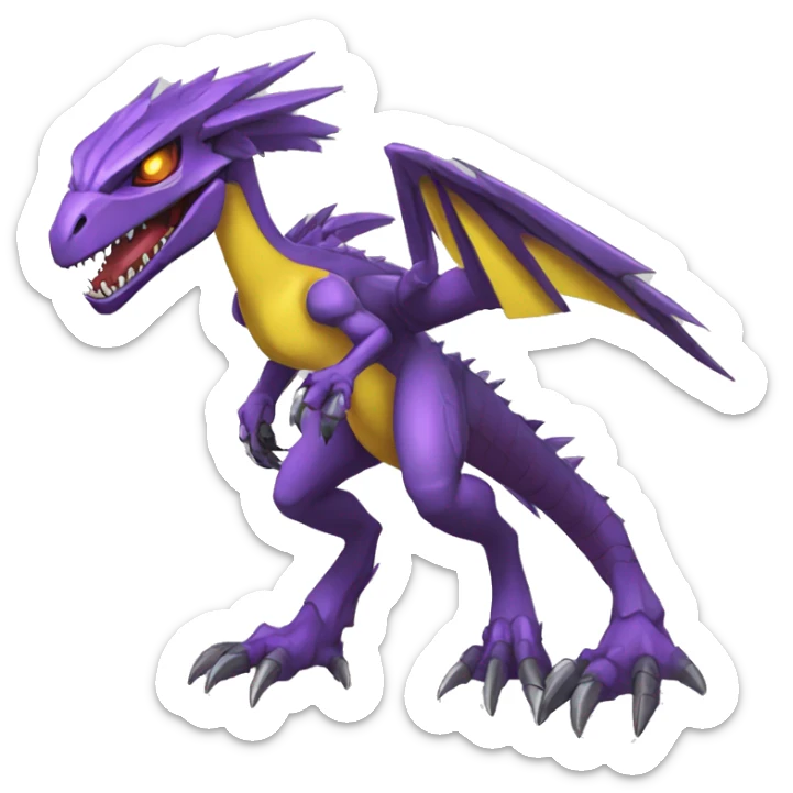  Cool Edgy Purple Yellow Digimon-Fakemon-Guilmon-Velociraptor-Dragon-Mecha full body sticker