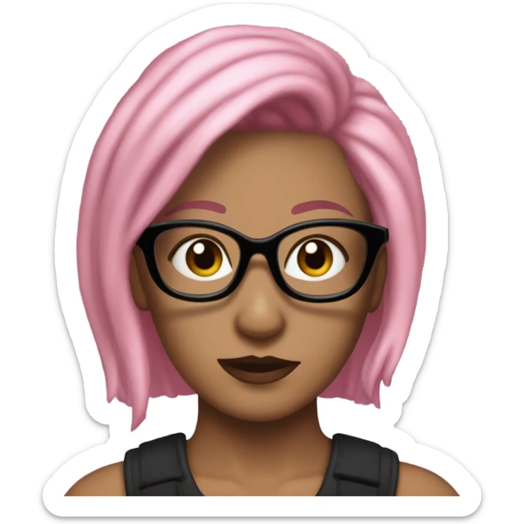 giselle aespa with pink hair and black glasses on whiplash era sticker