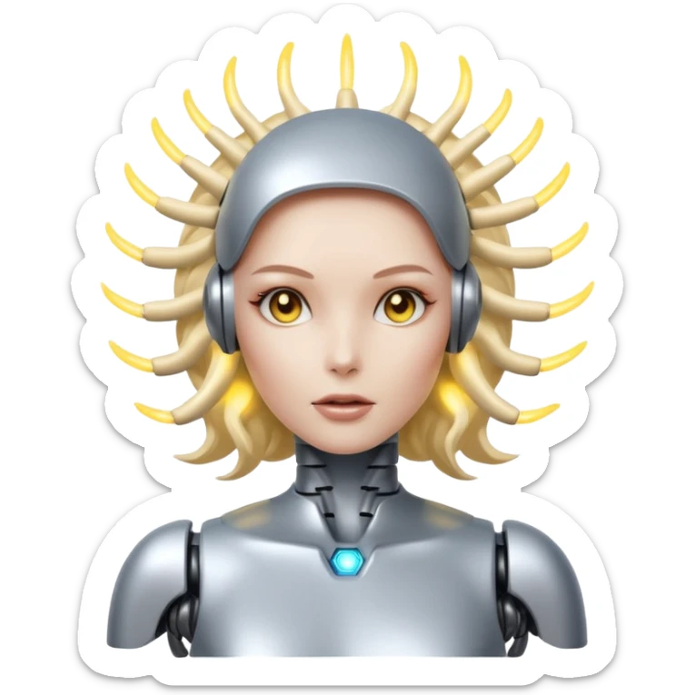 A female robot with a sexy body and power surging out of her brain sticker
