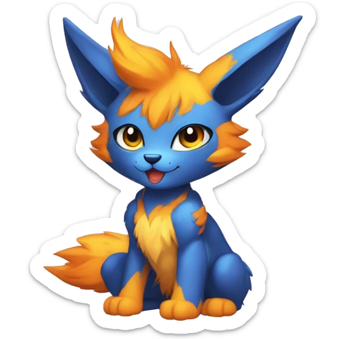 Anthro-Edgy-Cool-Blue-Orange-Yellow-Contrast-Colors-Fantasy-Fur-Sona-Chibi-Shiny-Fakémon-Hybrid full body sticker